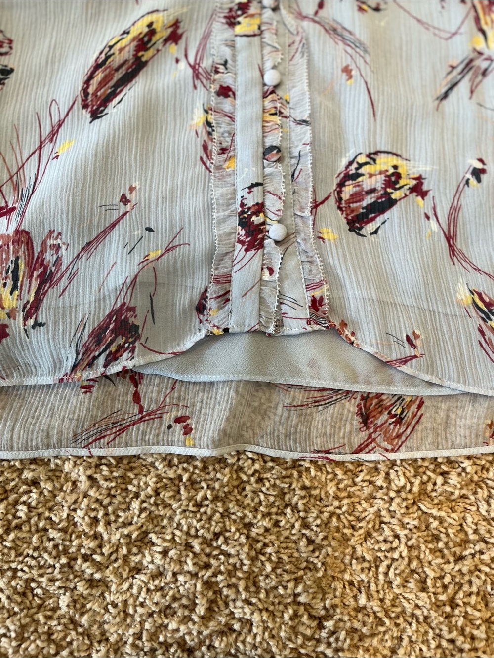 Joie XS Powder Blue Floral V-Neck Button Front Silk Blouse - Picture 5 of 11